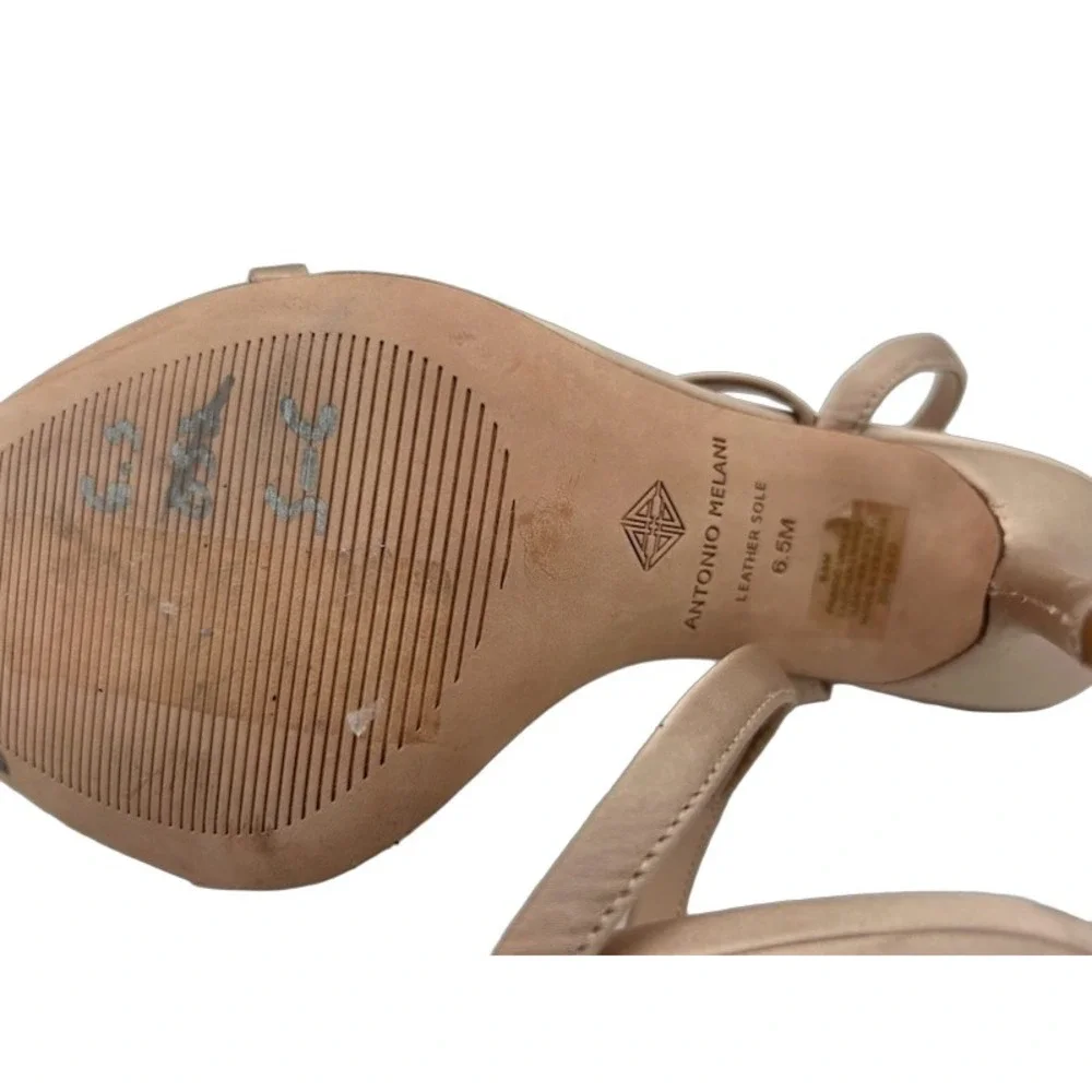Antonio Melani Heels Sandals Women's Size 6.5 M Beige Satin Crystals Slingback